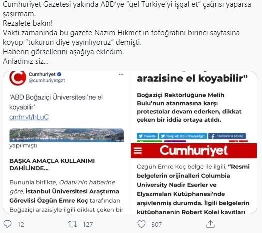 Cumhuriyet servis ettiği yalan haberle, manda ve himayeye 'evet' dedi: ABD Boğaziçi arazisine el koyabilir