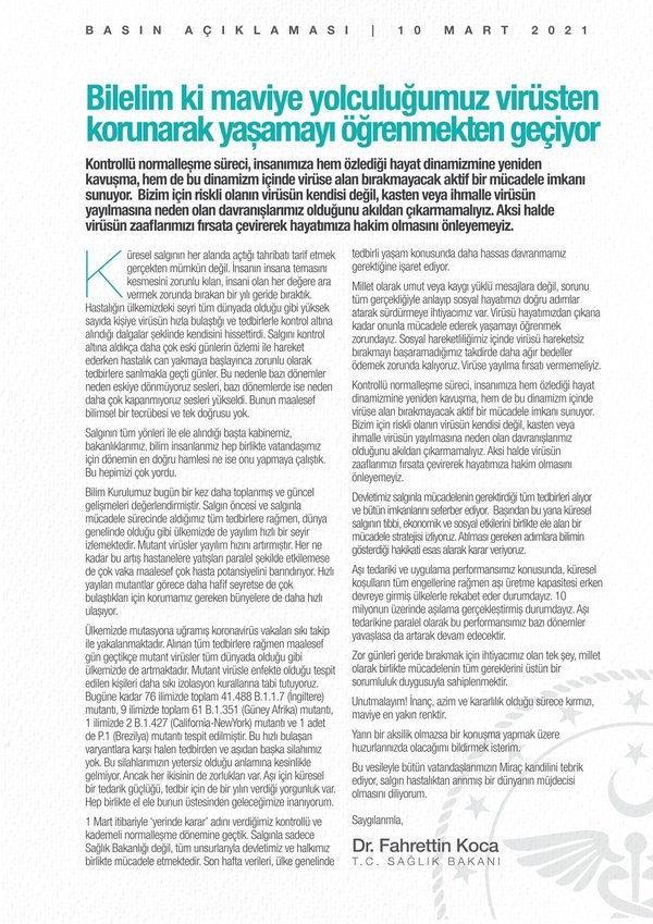 Bilim Kurulu sonrası yazılı açıklama!