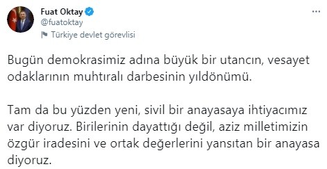 Fuat Oktay'dan '12 Mart muhtırası' paylaşımı