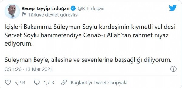 Başkan Erdoğan'dan başsağlığı mesajı!