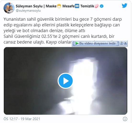 Bakan Soylu açıkladı: Yunanistan 7 göçmeni darbedip ellerini kelepçeleyip can yeleği ve bot olmadan denize attı