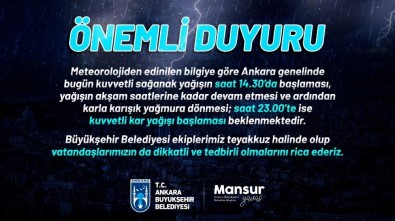 Başkent'te Yoğun Kar Yağışı Uyarısı