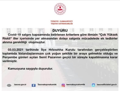 Amasya'da Semt Pazarı Geçici Olarak Kapatıldı