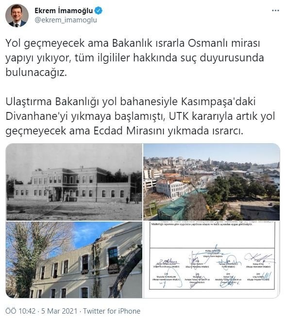 Bakanlıktan CHP'li Ekrem İmamoğlu'nun 'Divanhane'nin Eski Karakol Binası' iddialarına yalanlama!