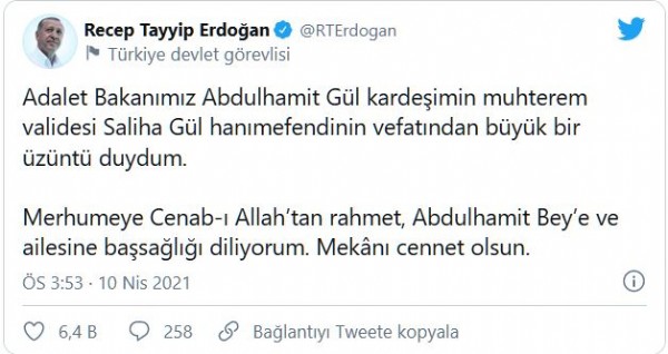 Başkan Erdoğan'dan başsağlığı mesajı!