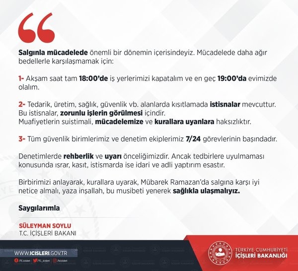 Bakan Soylu kısıtlamaya dakikalar kala duyurdu!