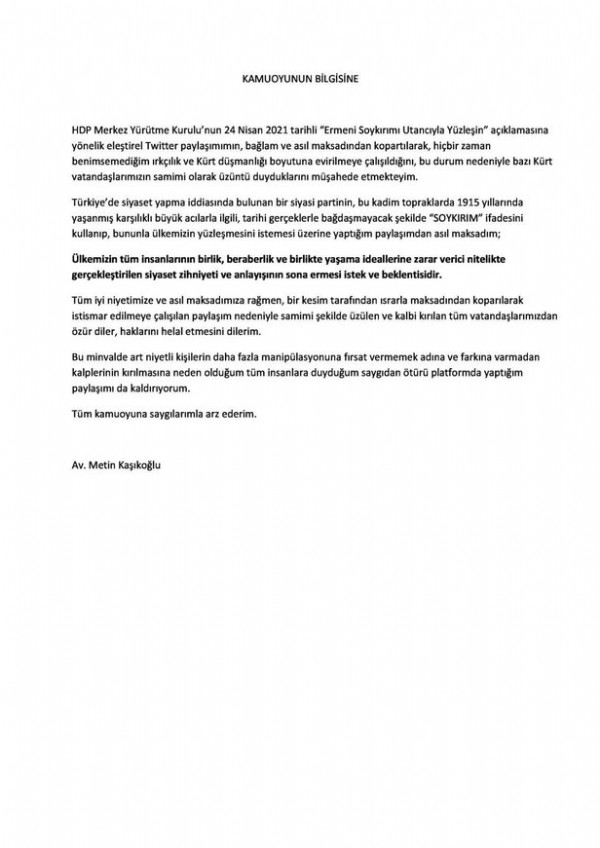 DEVA Partisi’nin HDP korkusu! Metin Kaşıkoğlu tweet silip özür diledi