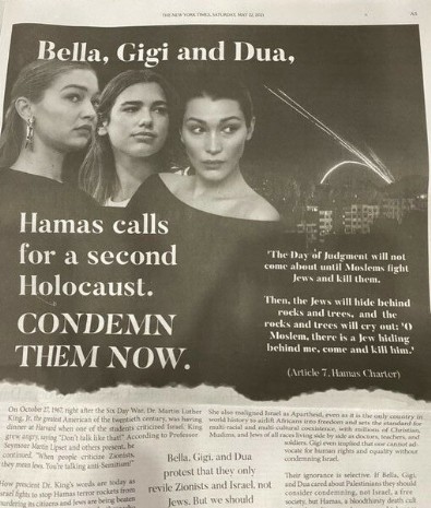 Filistin'e destek veren ünlüler hedefte: New York Times'a tam sayfa ilan verdiler