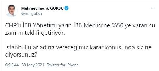 CHP’li İBB Yönetimi suya yüzde 50’ye varan su zammı yapmak istiyor