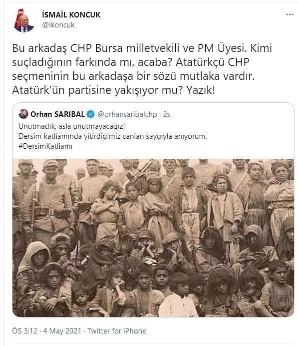 Eski İYİ Partili İsmail Koncuk'tan CHP'li Orhan Sarıbal'ın 'Dersim katliamı' paylaşımına zehir zemberek sözler!