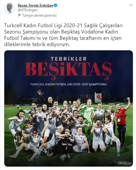 Başkan Erdoğan'dan Beşiktaş'a tebrik!