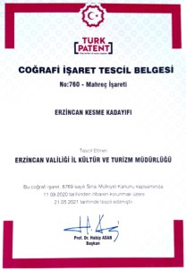 Erzincan Kesme Kadayifi, Cografi Isaret Tescil Belgesi Aldi