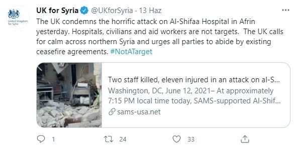 İngiltere PKK/YPG'nin adını anmadan kınadı