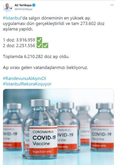 İstanbul'da 15 Haziran 2021'de koronavirüs aşı rekoru kırıldı
