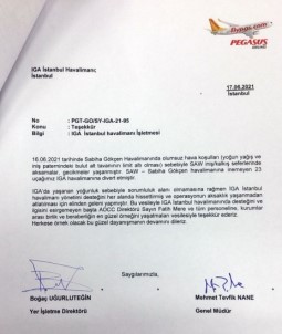 Pegasus'tan IGA'ya Tesekkür Mektubu