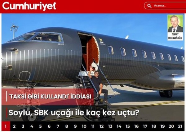 İçişleri Bakanlığından Cumhuriyet'in “Soylu, SBK Uçağı İle Kaç Kez Uçtu?” şeklindeki operasyonel haberine yanıt