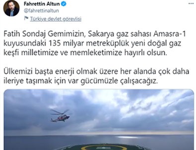 İletişim Başkanı Fahrettin Altun 135 milyar metreküplük doğal gaz keşfini anlatan videoyu paylaştı!