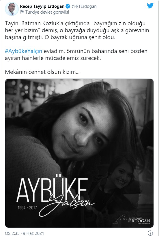 Başkan Erdoğan'dan 'Aybüke Yalçın' mesajı!