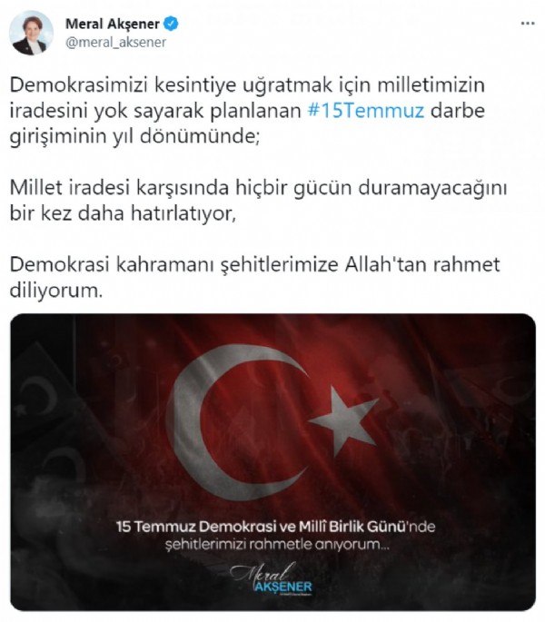 Meral Akşener'den '15 Temmuz' paylaşımı