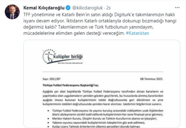 Kulüpler Birliği'nden Kılıçdaroğlu'na yanıt!