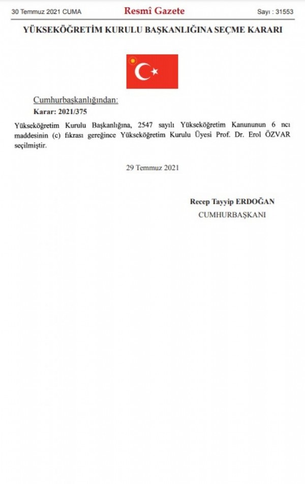 Erol Özvar, YÖK Başkanlığı'na atandı!