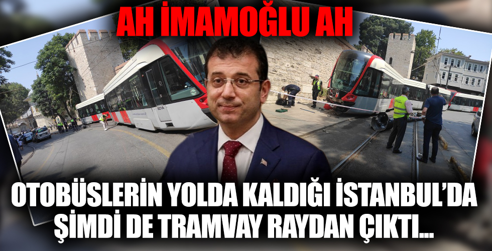 Otobüslerin yolda kaldığı İstanbul'da tramvay raydan çıktı