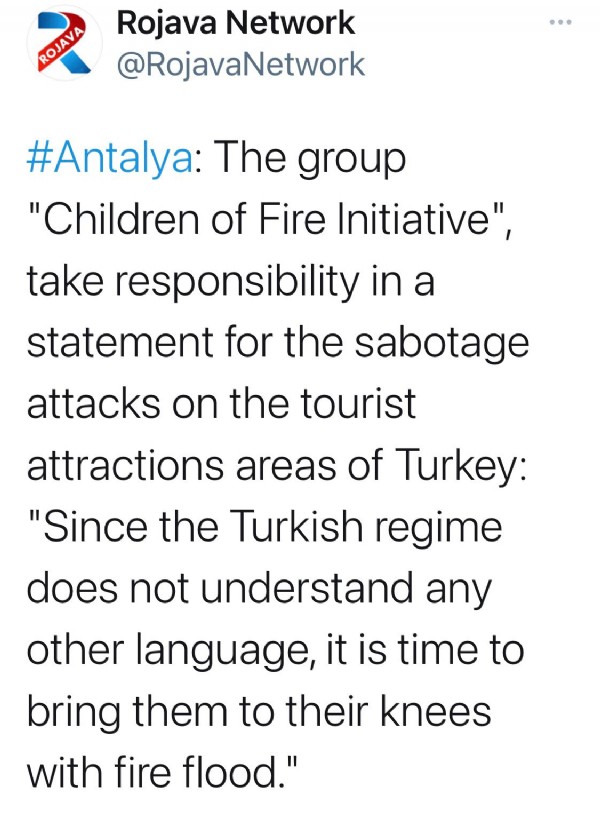 Terör örgütü PKK dememek için kırk takla atanlar şimdi konuşun! Orman yangınlarını PKK'ya bağlı 'Ateşin Çocukları' üstlendi!