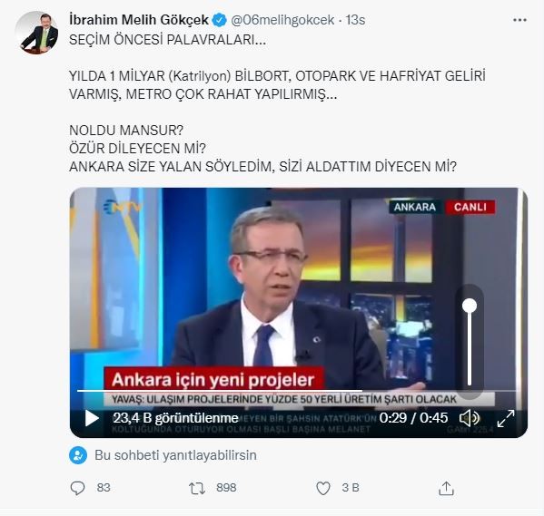 Melih Gökçek'ten Mansur Yavaş'a çağrı! 'Özür dileyecek misin?