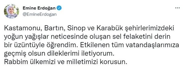 Emine Erdoğan'dan afetzedelere geçmiş olsun mesajı!