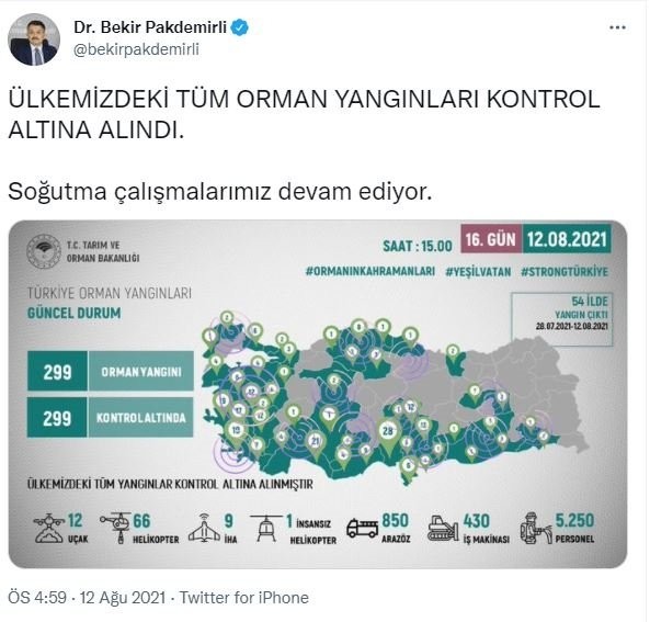 Tüm orman yangınları kontrol altına alındı!
