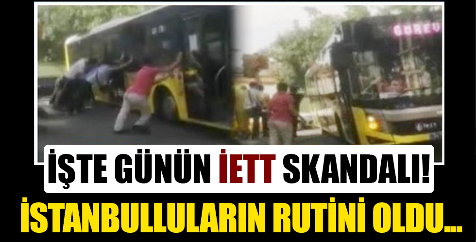 İETT otobüsü rezaletlerinde bugün! Yolda asılı kaldı vatandaş ittirdi