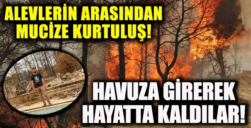 Alevlerin arasından mucize kurtuluş! Havuza girerek hayatta kaldılar...