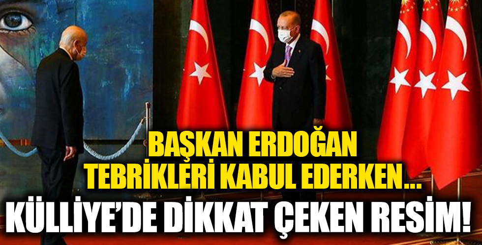 Başkan Erdoğan Cumhurbaşkanlığı Külliyesi'nde 30 Ağustos tebriklerini kabul etti! Dikkat çeken resim