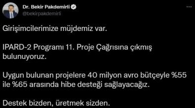 Bakan Pakdemirli'den Girisimcilere Müjde Açiklamasi '40 Milyon Euro Bütçe Ile Hibe Destegi Saglayacagiz'