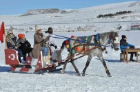 Kars'ta Buz Üzerinde Atli Kizak Keyfi Sürüyor