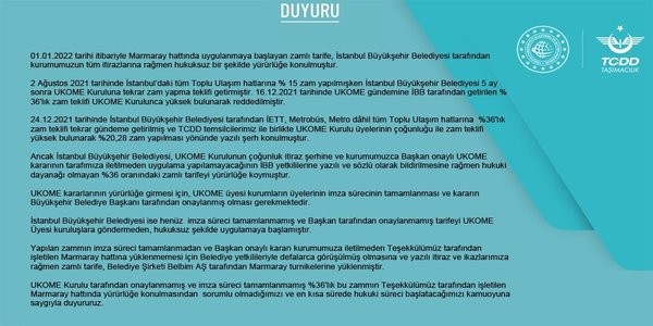 TCDD'den Marmaray'a uygulanan zam hakkında açıklama: İBB tarafından hukuksuz bir şekilde yürürlüğe kondu