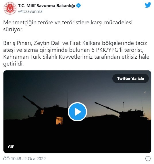 MSB 6 teröristin öldürüldüğünü açıkladı