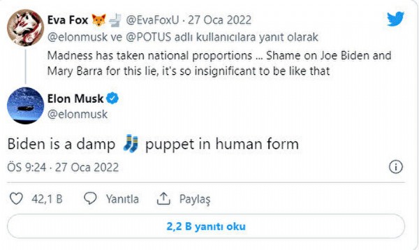 Elon Musk'tan ABD Başkanı Biden'a sert tepki!