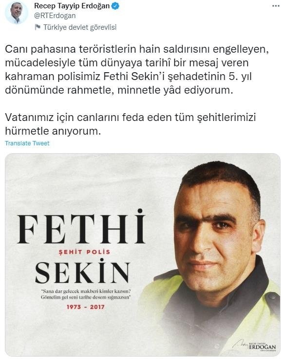 Başkan Erdoğan'dan Fethi Sekin paylaşımı!
