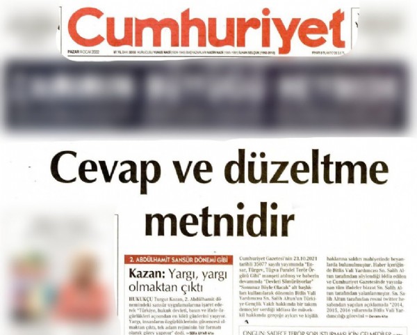 TÜGVA yalanı Cumhuriyet'i bir kez daha tekzip yayınlamak zorunda bıraktı