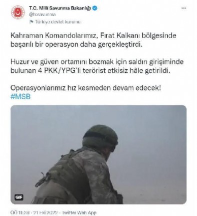 MSB: 4 terörist etkisiz hale getirildi