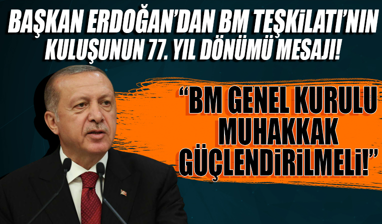 Başkan Erdoğan'dan BM Günü ve BM Teşkilatı'nın kuruluşunun 77. yıl dönümü mesajı