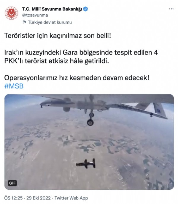 MSB: Gara bölgesinde 4 PKK'lı terörist öldürüldü