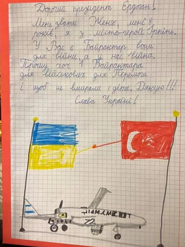 Sekiz yaşındaki Ukraynalı kızdan Erdoğan'a Bayraktar TB2 mektubu