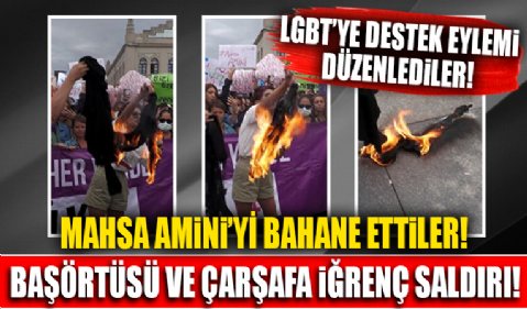 LGBT bayrağı açarak 'özgürlükten' bahsedenler Kadıköy'de çarşafa saldırdı