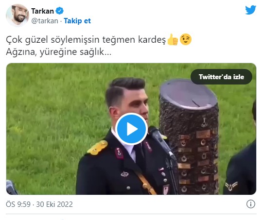 Tarkan'dan Teğmen'e övgü