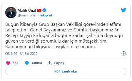 Mahir Ünal görevden affını talep etti! Özlem Zengin yeni Grup Başkanvekili oldu!