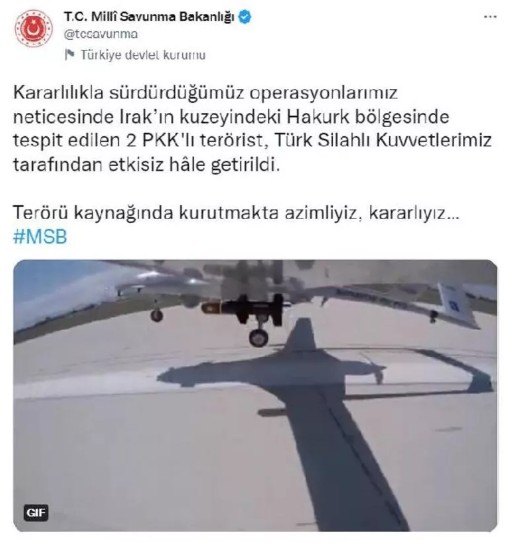 MSB: Irak'ın kuzeyinde 2 terörist etkisiz hale getirildi