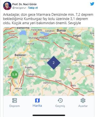 Marmara'da 3.1 büyüklüğünde deprem oldu, Naci Görür uyardı