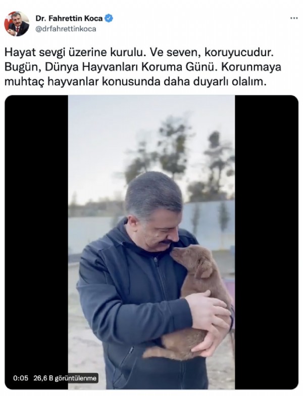 Fahrettin Koca'dan Dünya Hayvanlarını Koruma Günü paylaşımı